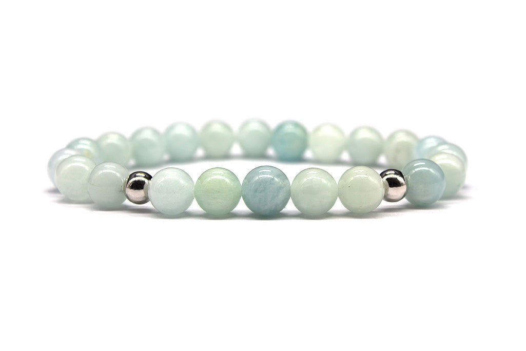 Aquamarine Bracelet with Sterling Silver Accents - Polished | MyBeadsBracelet.com