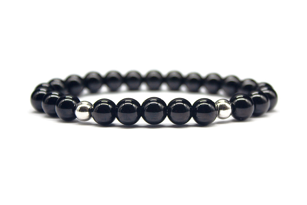 Black Obsidian Bracelet with Sterling Silver Accents - Polished | MyBeadsBracelet.com