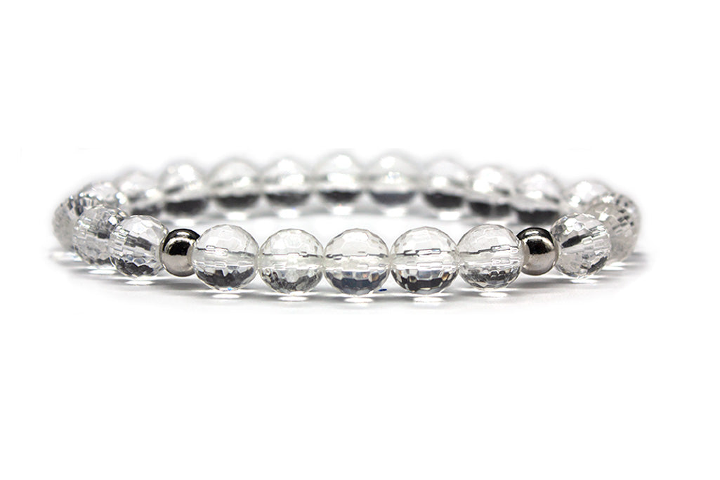 Clear Quartz Bracelet with Sterling Silver Accents - Faceted | MyBeadsBracelet.com