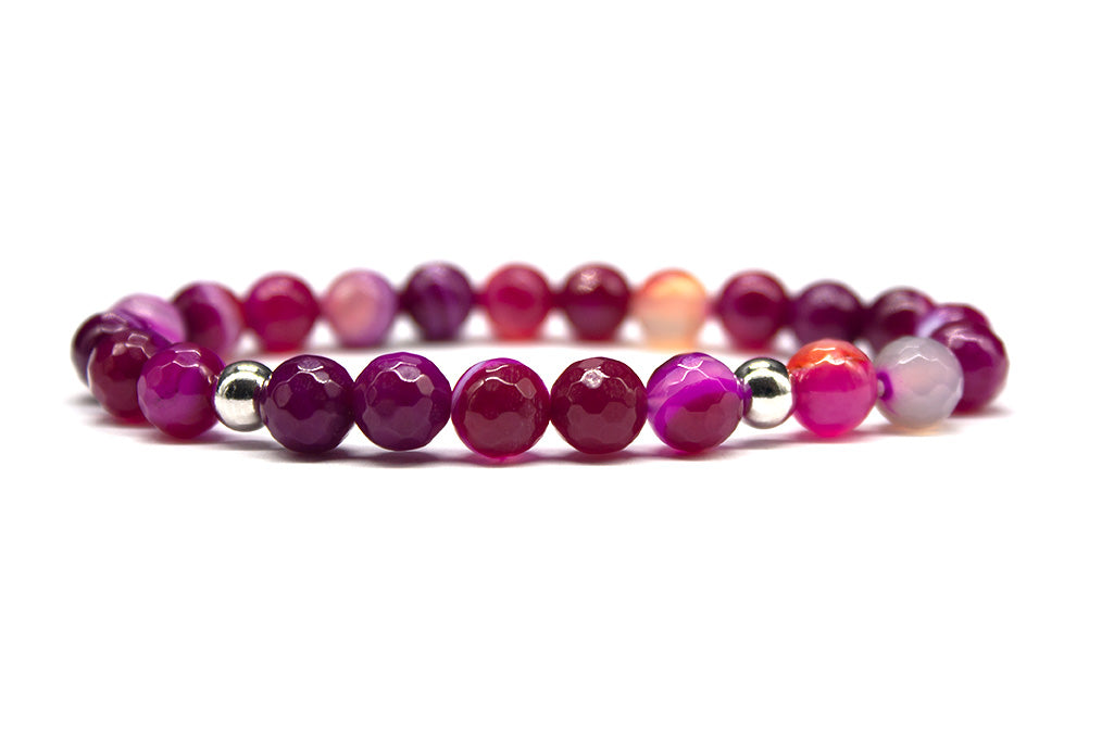 Pink Agate Bracelet with Sterling Silver Accents - Faceted | MyBeadsBracelet.com