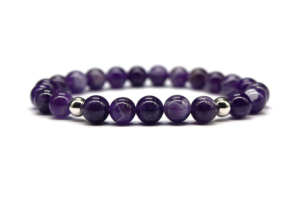 Banded Purple Amethyst Bracelet with Sterling Silver Accents - Polished | MyBeadsBracelet.com