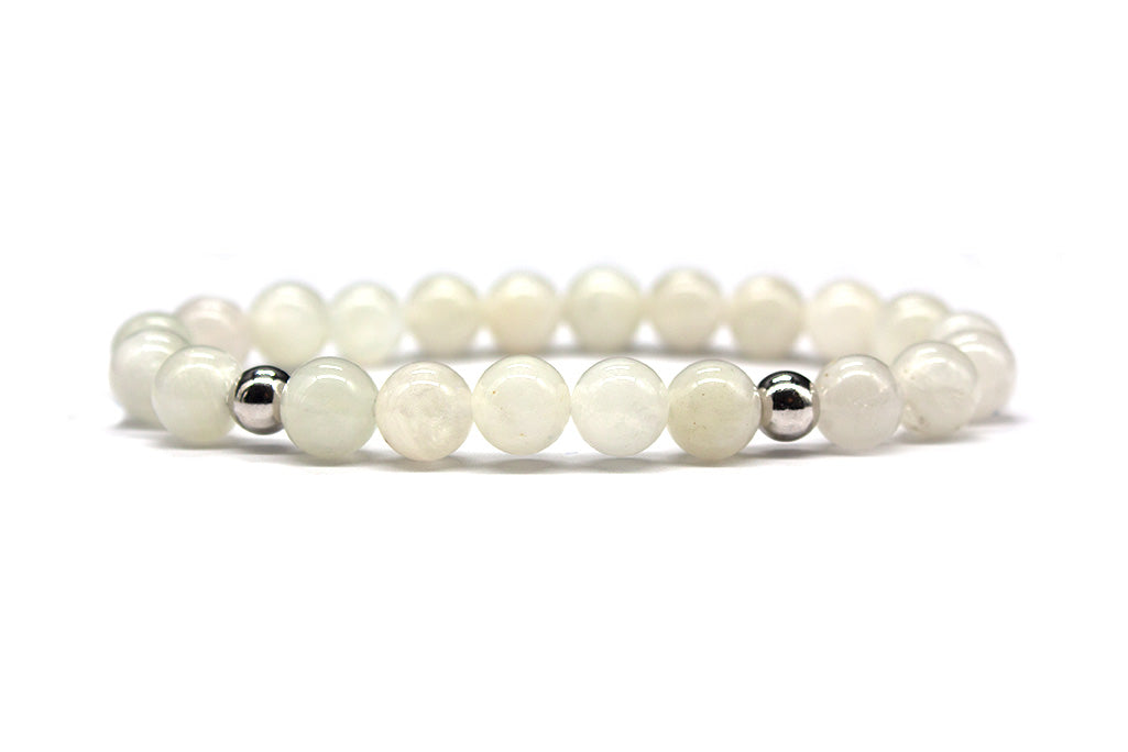 Rainbow Moonstone Bracelet with Sterling Silver Accents - Polished