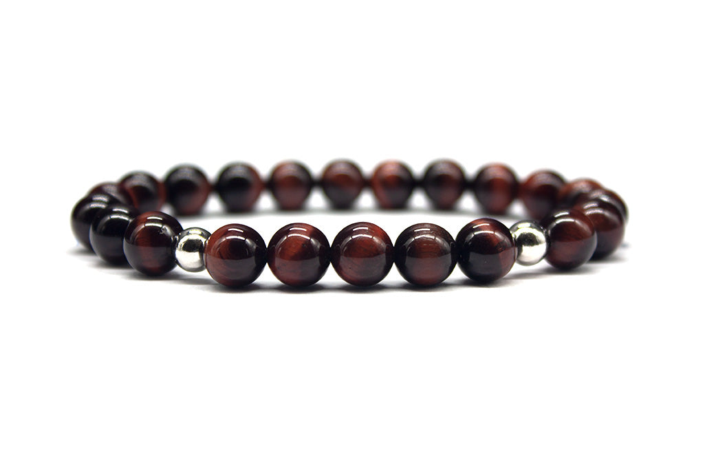 Red Tiger Eye Bracelet with Sterling Silver Accents - Polished | MyBeadsBracelet.com