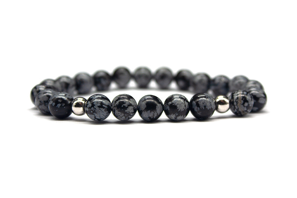 Snowflake Obsidian Bracelet with Sterling Silver Accents - Polished | MyBeadsBracelet.com