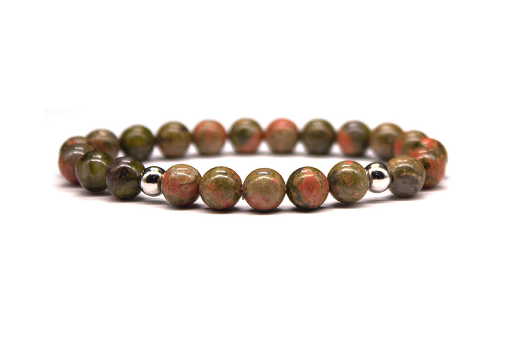 Unakite Bracelet with Sterling Silver Accents - Polished | MyBeadsBracelet.com